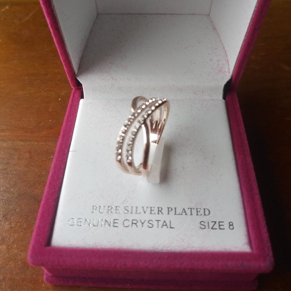 Sparkle Allure Pure Silver Plated & Genuine Crystal Ring Size 8
